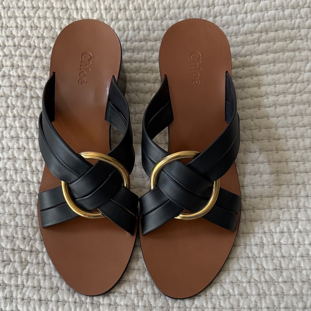 Chloe Black and Gold Sandals